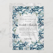 Elegante Dusty Blue Silver Rose Hochzeit Einladung (Vorne/Hinten)