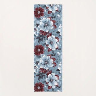 Elegante Dusty Blue und Burgund Floral Yoga Mat Yogamatte