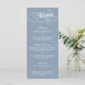 Elegante Dusty Blue Wedding Menu Vorlagen (Stehend Vorderseite)
