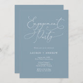 Elegante Dusty Blue & White Engagement Party Einladung (Vorne/Hinten)