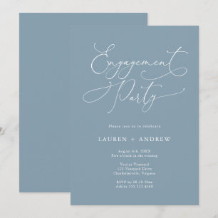 Elegante Dusty Blue & White Engagement Party Einladung