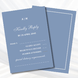 Elegante Dusty Blue White Modern Wedding RSVP Card Karte