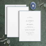 Elegante Dusty Blue & White Typografy Wedding Einladung<br><div class="desc">Eine wunderschöne typografische Hochzeitseinladung für einen Sommer oder eine Hochzeit im Herbst! Dieses schöne, elegante Design zeichnet sich durch einen staubblauen Rand um eine weiße Einladung aus, mit moderner Typografie in weichem Off-Black. Ein einfaches, minimalistisches Design. Vielen Dank für die Unterstützung unseres kleinen Unternehmens, wir wissen es wirklich zu schätzen!...</div>