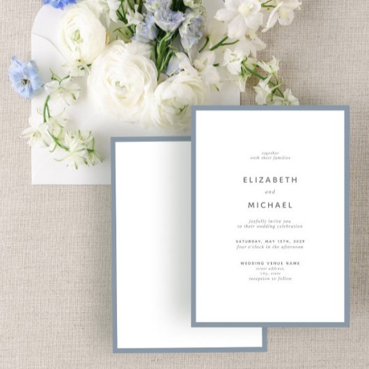 Elegante Dusty Blue & White Typografy Wedding Einladung