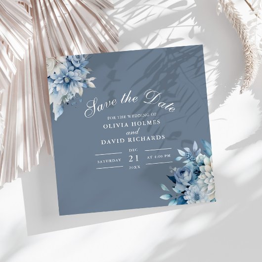 Elegante Dusty Blue Wildblumen Save the Date Karte