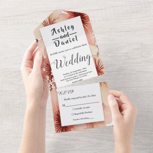 Elegante dusty Blush Pink Blumenzwiebelblume All In One Einladung (Abreißen)