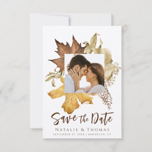 Elegante Dusty Brown Herbst-Hochzeit im Herbst Save The Date (Vorderseite)