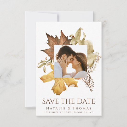 Elegante Dusty Brown Herbst-Hochzeit im Herbst Save The Date (Vorderseite)