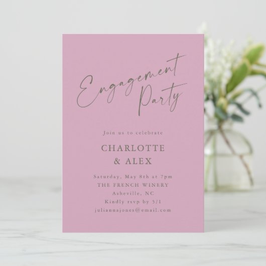 Elegante Dusty Mauve Calligrafy Engagement Party Einladung (Stehend Vorderseite)