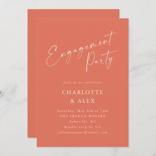 Elegante Dusty Orange Script Engagement Party Einladung (Vorne/Hinten)