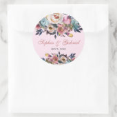 Elegante Dusty Peach Pink Blue Floral Wedding Runder Aufkleber (Tasche)