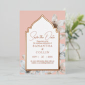 Elegante Dusty Pink Magnolia Blume Save the Date Folieneinladung (Stehend vorne)
