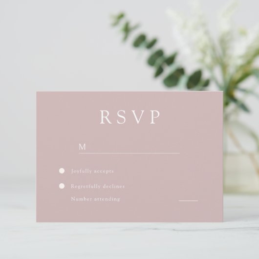 Elegante Dusty Pink Modern Wedding RSVP Card Karte (Stehend Vorderseite)