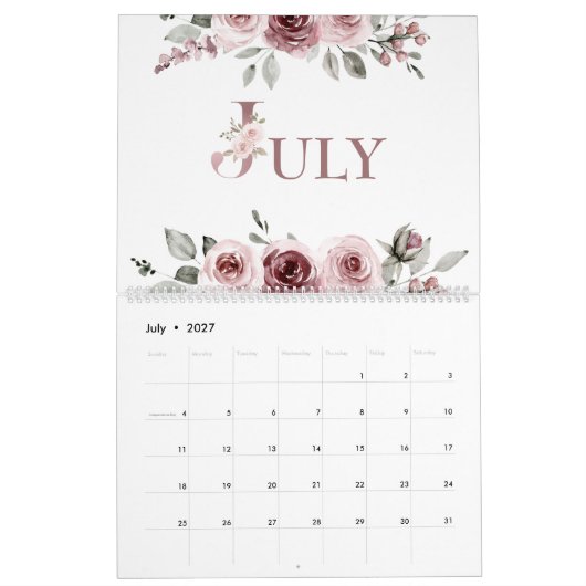 Elegante Dusty Pink Rose 2026 Kalender (Jul 2027)