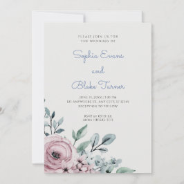 Elegante dusty Pink und Blue Floral Green Wedding Einladung