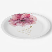 Elegante Dusty Rose Aquarell Blumentaufen Pappteller (Schrägansicht)