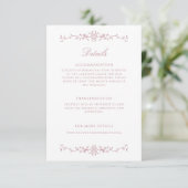Elegante Dusty Rose Art Wedding Details Begleitkarte (Stehend Vorderseite)