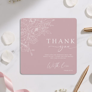 Elegante Dusty-Rose-Blumen-Linienkunst-Dankeskarte Einladung