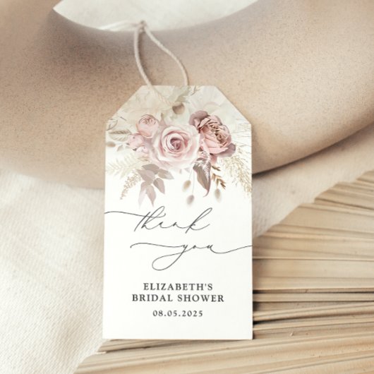 Elegante Dusty Rose Blumenfavoriten für das Brautp Geschenkanhänger