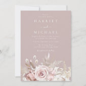 Elegante Dusty Rose & Blush Blumenhochzeit Einladung (Vorderseite)