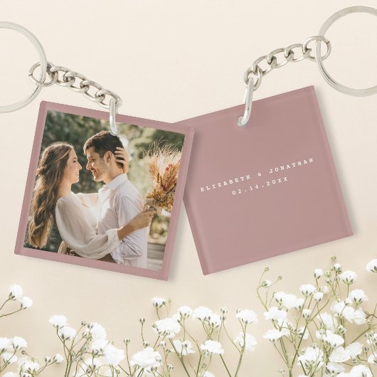Elegante Dusty Rose Blush Foto Gastgeschenk Hochze Schlüsselanhänger
