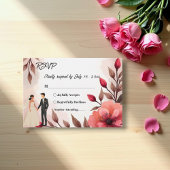 Elegante dusty Rose Braut und Groom Blumenhochzeit RSVP Karte