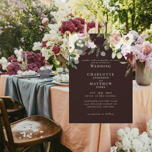 Elegante Dusty Rose & Burgund Keine Eltern Hochzei Einladung