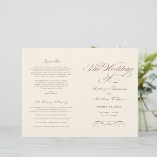 Elegante Dusty Rose Calligraphy Wedding Programs (Stehend Vorderseite)