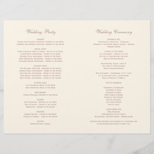 Elegante Dusty Rose Calligraphy Wedding Programs (Rückseite)