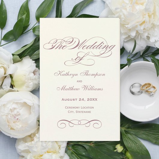 Elegante Dusty Rose Calligraphy Wedding Programs