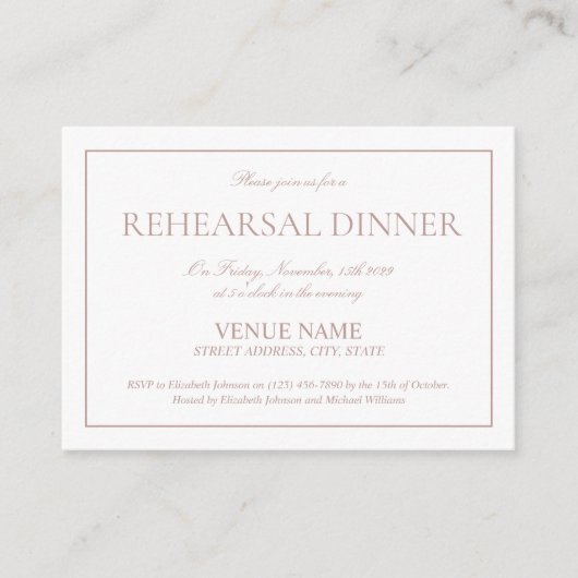 Elegante Dusty Rose Einfaches Probe Skript Begleitkarte (Vorderseite)