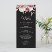 Elegante Dusty Rose Floral Black Wedding Menu Menükarte (Stehend Vorderseite)