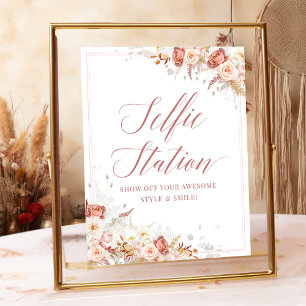 Elegante Dusty Rose Floral Bridal Foto Signatur Poster