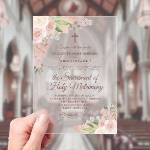 Elegante Dusty Rose Floral Moderne katholische Hoc Acryleinladungen