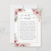 Elegante Dusty Rose Floral Wedding Vows Card Ankündigung (Rückseite)
