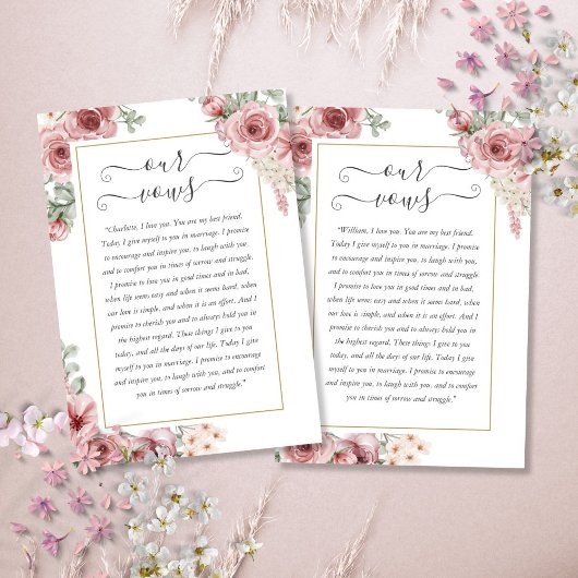 Elegante Dusty Rose Floral Wedding Vows Card Ankündigung