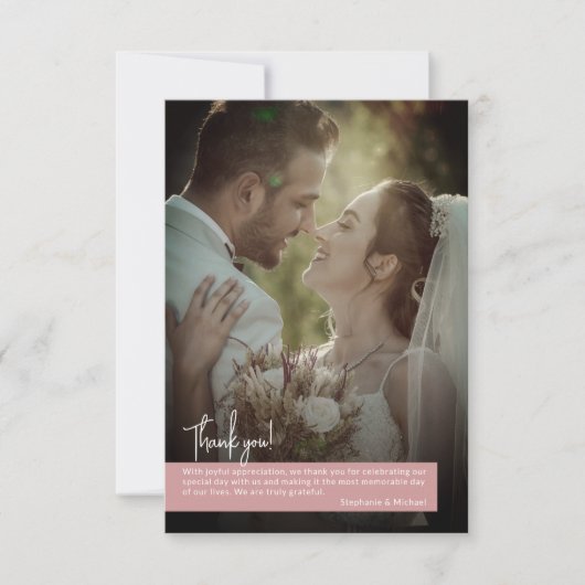 Elegante Dusty Rose Foto Banner Hochzeit Dankeskarte (Vorderseite)