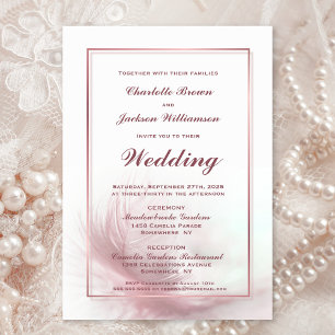 Elegante Dusty Rose Gerahmt Feather Wedding Einladung
