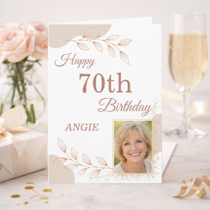 Elegante Dusty Rose Gold Foto 70. Geburtstag  Karte