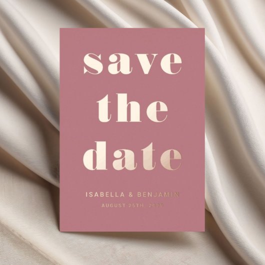 Elegante Dusty Rose Gold Save the Date Karte