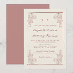 Elegante Dusty Rose Hochzeit am Botanischen Garten Einladung