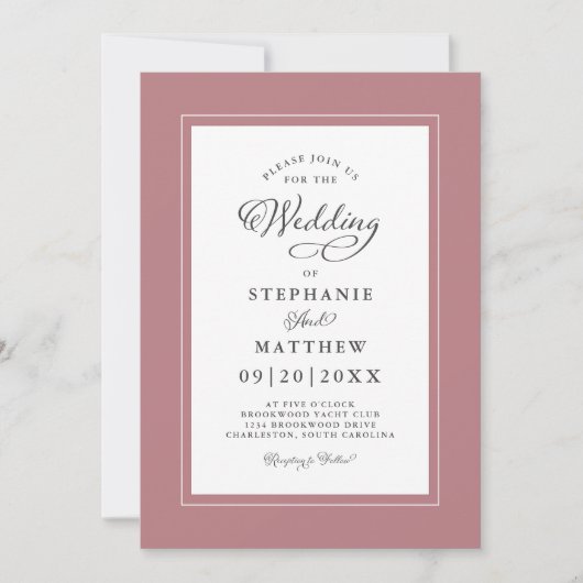 Elegante Dusty Rose Hochzeit Moderne Kalligraphie Einladung (Vorderseite)