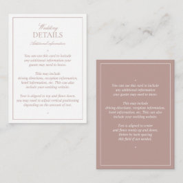 Elegante Dusty Rose Kalligrafie Hochzeitdetails Begleitkarte