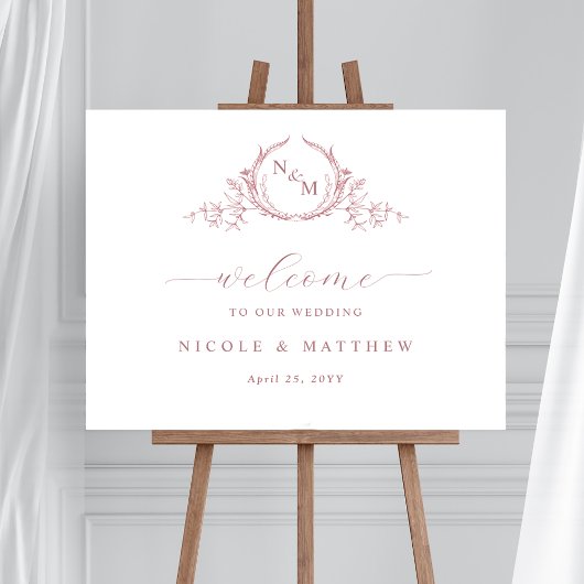 Elegante Dusty Rose Monogram Wedding Welcome Sign Poster