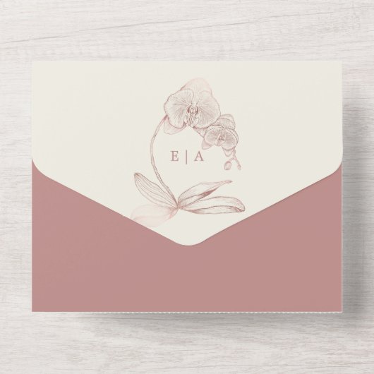 Elegante Dusty Rose Orchid Monogram Foto Wedding All In One Einladung (Rückseite)