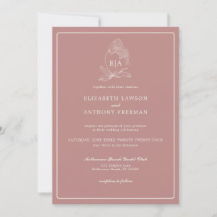 Elegante Dusty Rose Orchid Monogram Wedding Einlad Einladung