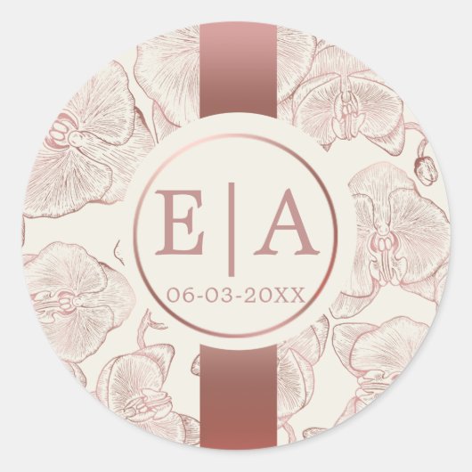 Elegante Dusty Rose Orchid Monogram Wedding Runder Aufkleber (Vorderseite)