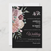 Elegante Dusty Rose Rosa Aquarellfarben Schwarz Einladung (Vorderseite)