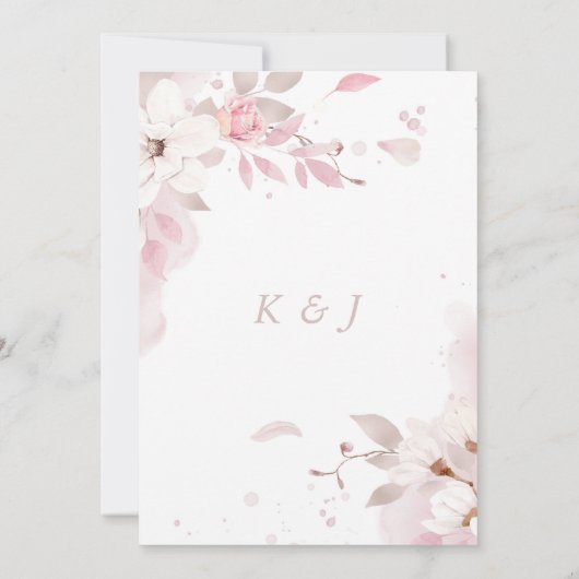 Elegante Dusty Rose Rosa Blumenhochzeit Einladung (Rückseite)