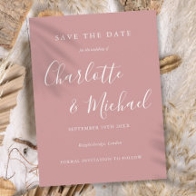 Elegante Dusty Rose Schrift Hochzeit Termin vormer